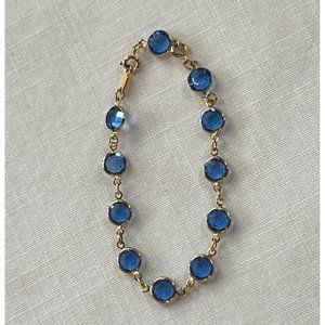 Swarovski Blue Faceted Crystal Gold Filled Bracelet Adjustable